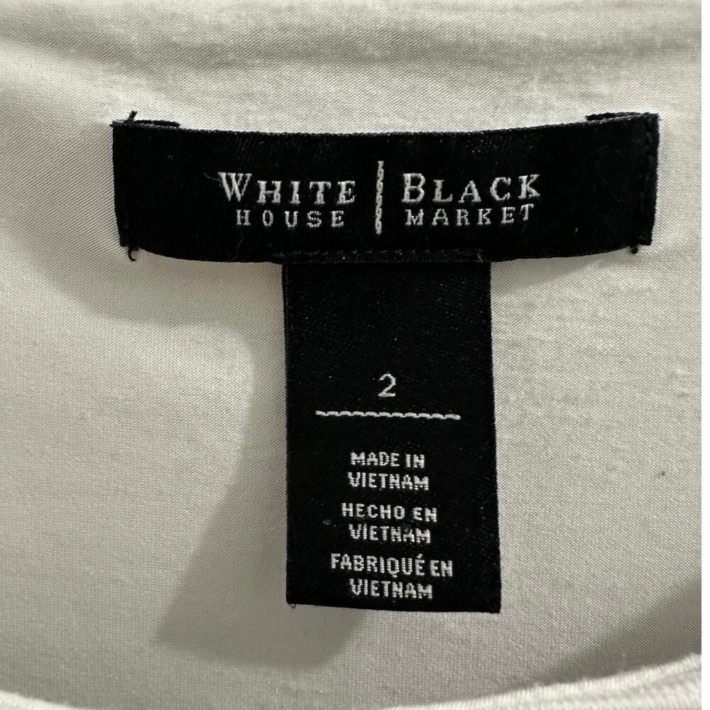 WHBM White House Black Market Black and White Striped Shell Blouse Peplum Top 2 - Picture 5 of 7